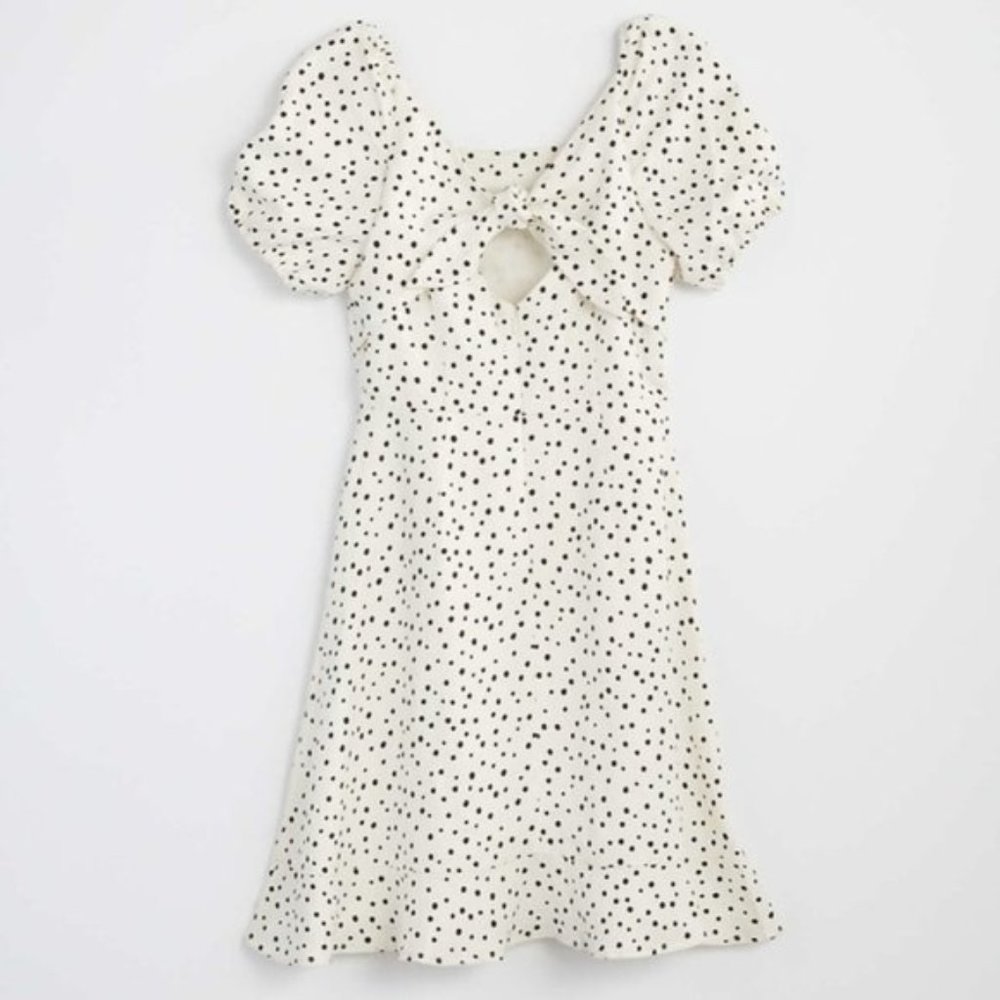 Loft Polka Dot Fit and Flare Tie Back Dress